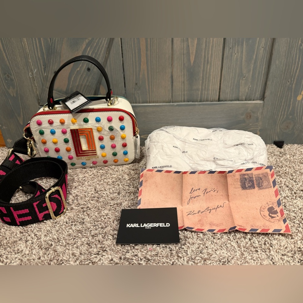 Karl Lagerfeld Multi Color Studded Leather Camera Bag - Picture 10 of 10